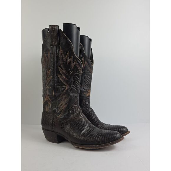 Vintage Sanders Boot Lizzard Brown Leather Men\'s Cowboy Boots Size 10 1/2 main image 3